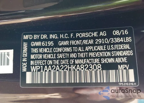 2017 Porsche Cayenne Platinum Edition z USA, uszkodzony, nr VIN WP1AA2A22HKA82308